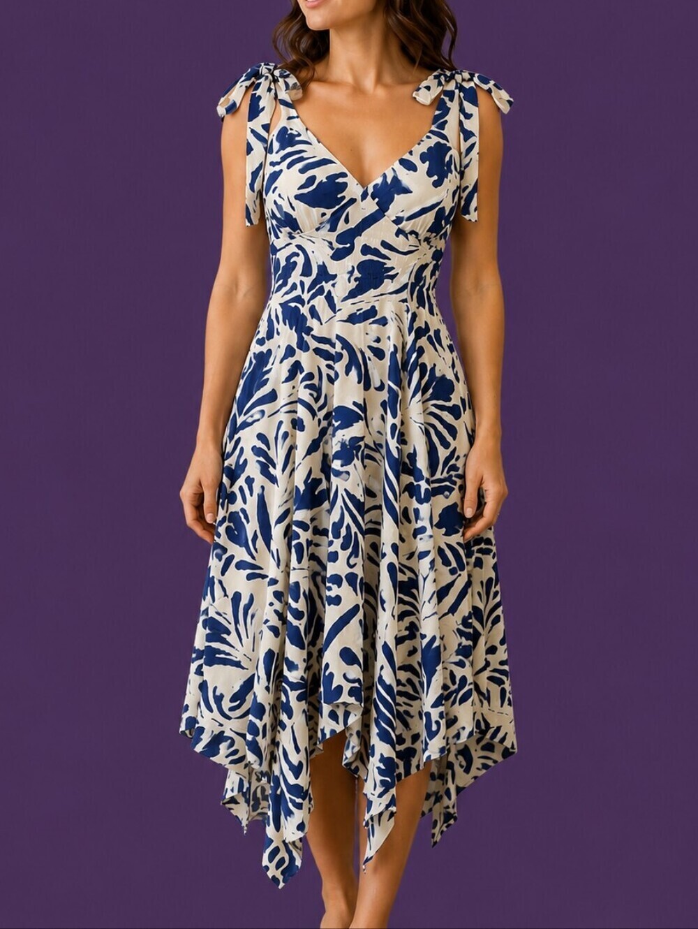 ALEXIS Y2k Smock Bow Tie Strap Sharkbite Handkerchief Formal Slip Dress